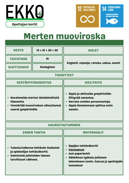 Merten muoviroska -tehtäväkokonaisuuden esittelysivu